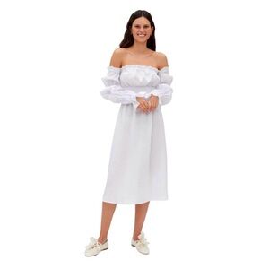 Sleeper White Off-Shoulder Midi Dress
